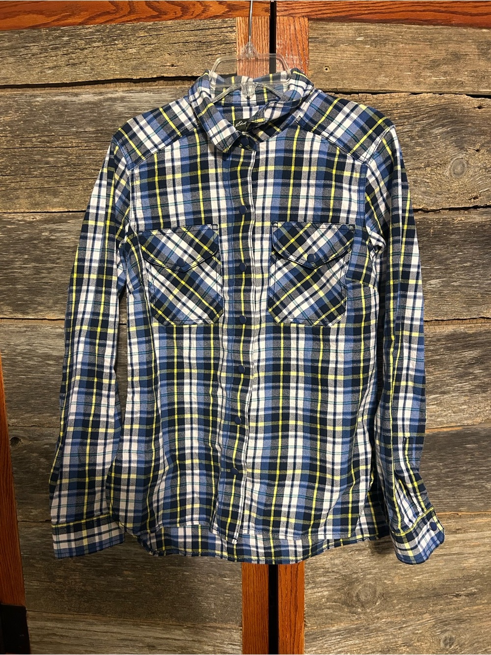 Men's Blue and White Plaid Button-Up Shirt Eddie Bauer Size Small